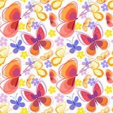  Seamless pattern with bright colored flowers and butterflies