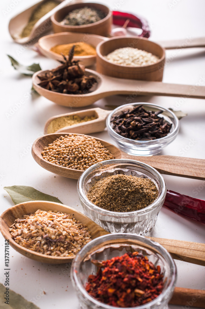 spices on a light background