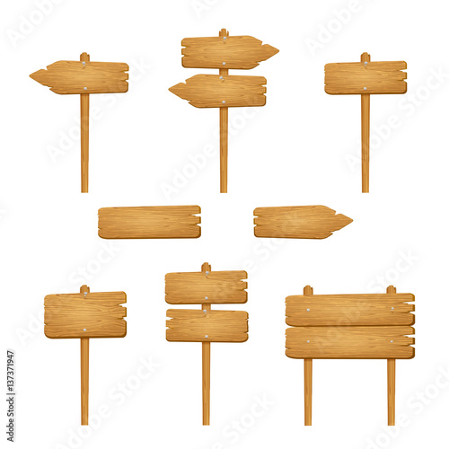 Set of wooden signs on white background