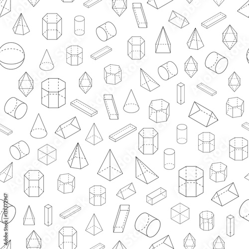 Set of 3D geometric shapes. Seamless pattern.