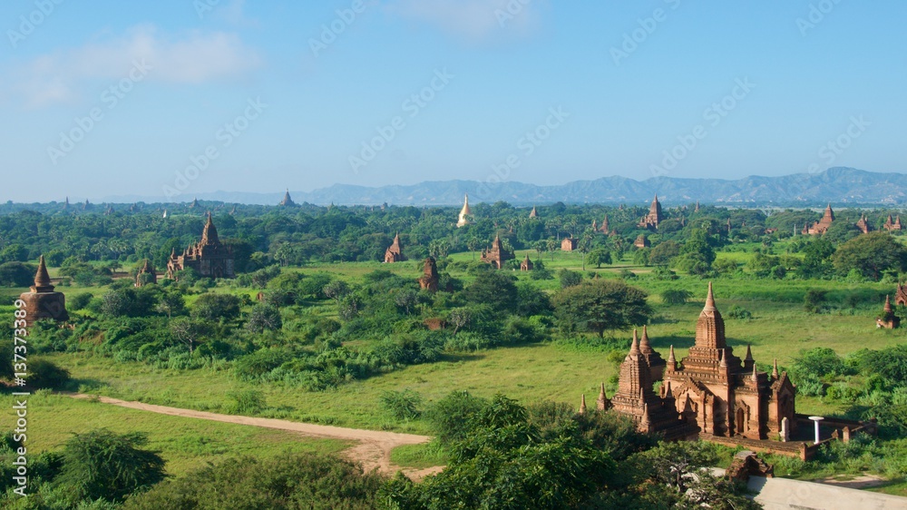 Pagodas scattering on the plains in Bagan, Myanmar