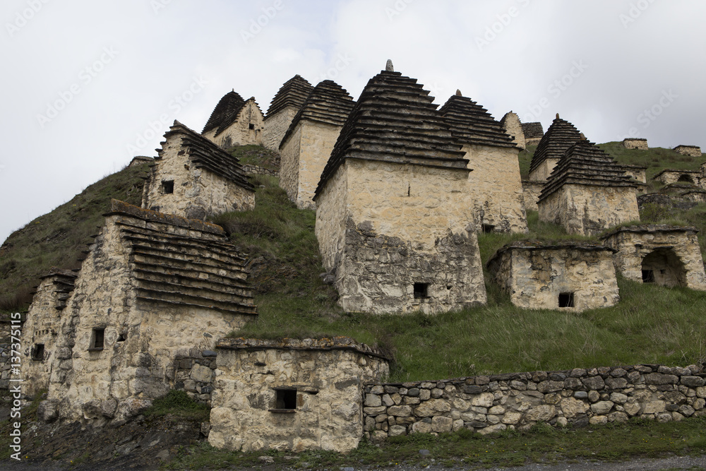 The medieval vaults complex in the village of Dargavs. North Ossetia. North Caucasus. Russia.