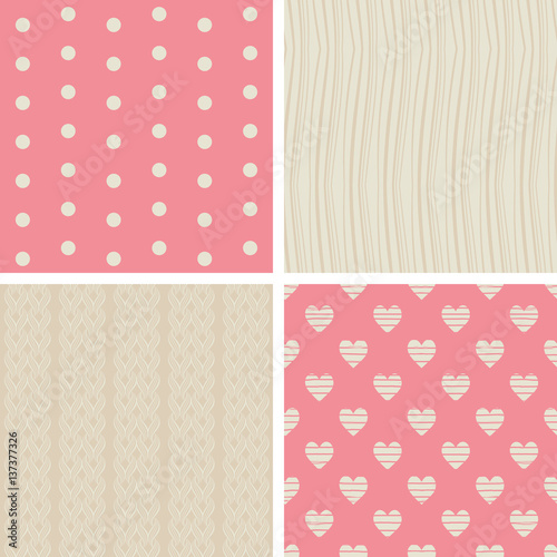 set of 4 pink and beige seamless patterns