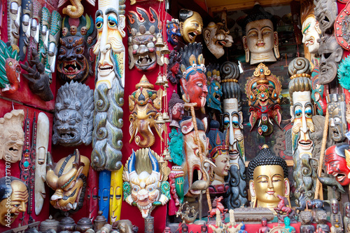 Wooden masks and handicrafts on sale in Bhaktapur, Nepal