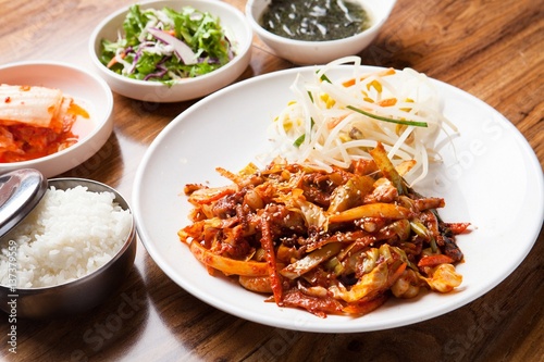 Nakji deopbap. Spicy Stir-fried Octopus with Rice 