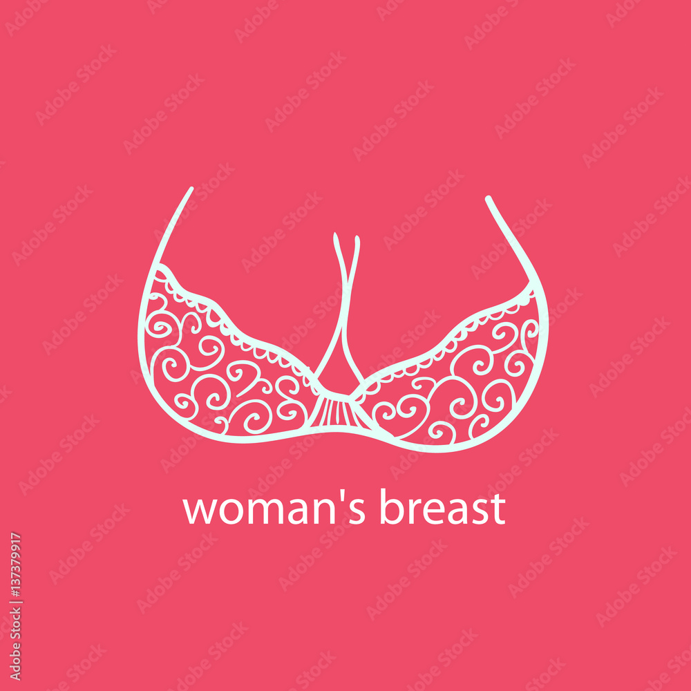 Woman's breast icon, logo.Boobs icon, love, adult content, sex shop, bra  and boobs human body parts. Stock Vector