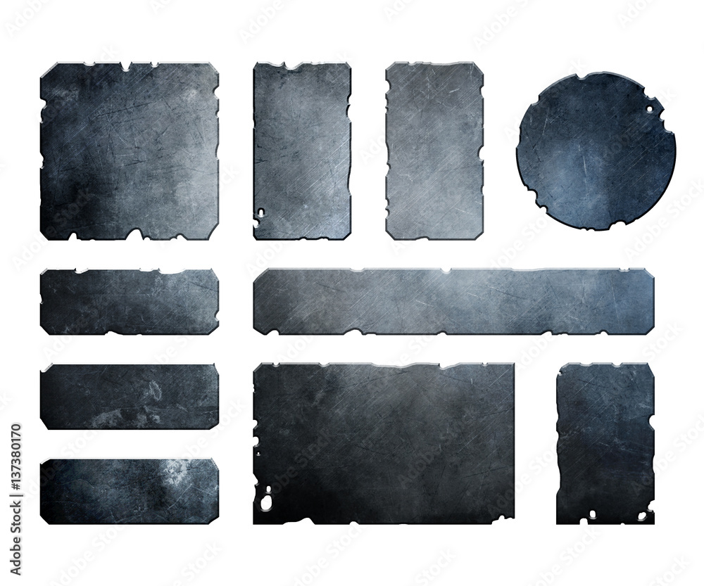 Αυτοκόλλητο Set of realistic damaged, rusted metal user fantasy game interface elements, but