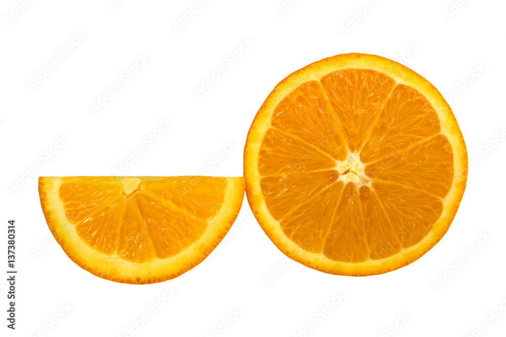 Fototapeta premium Half and slice of orange isolated on white background.