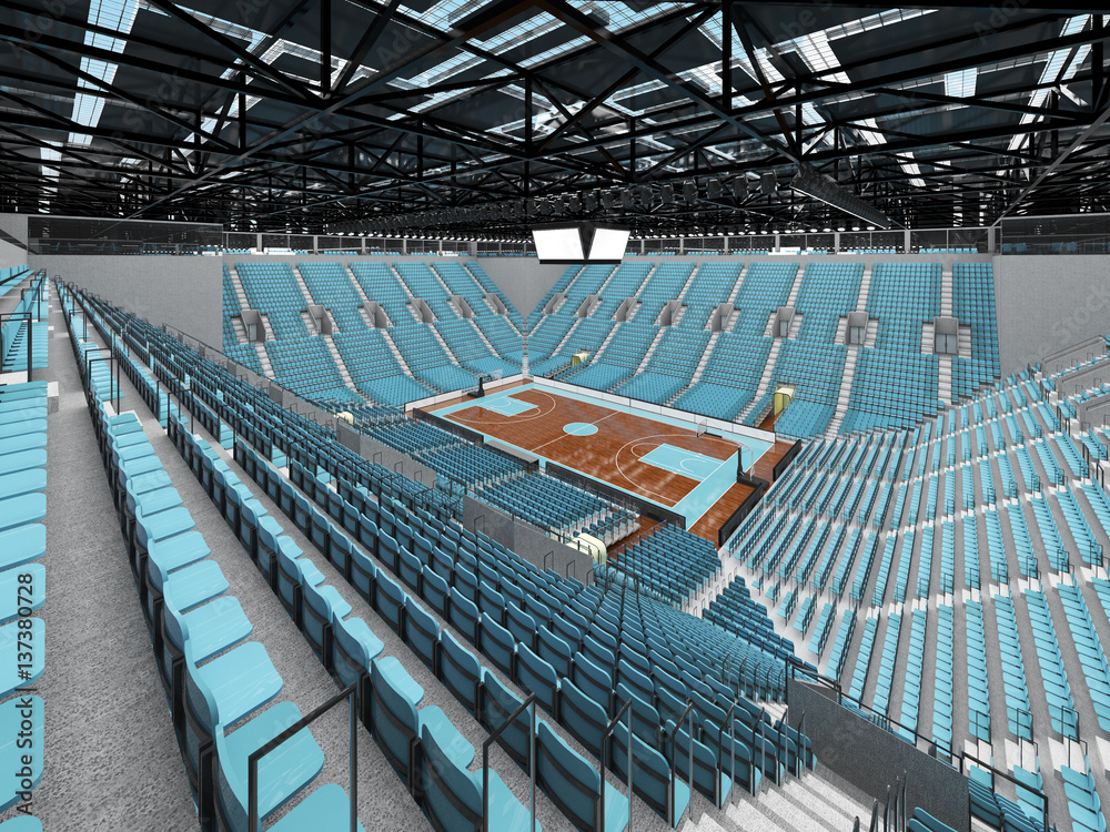 Naklejka premium Beautiful sports arena for basketball with sky blue seats and VIP boxes