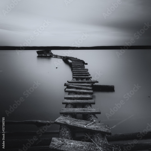 Bridge on the lake black and white