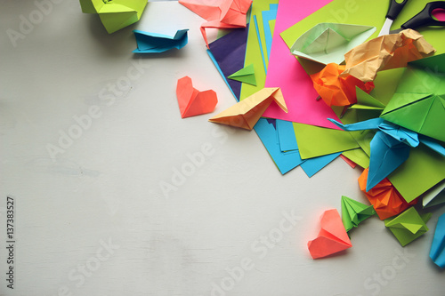 Multicolored Origami on a white table