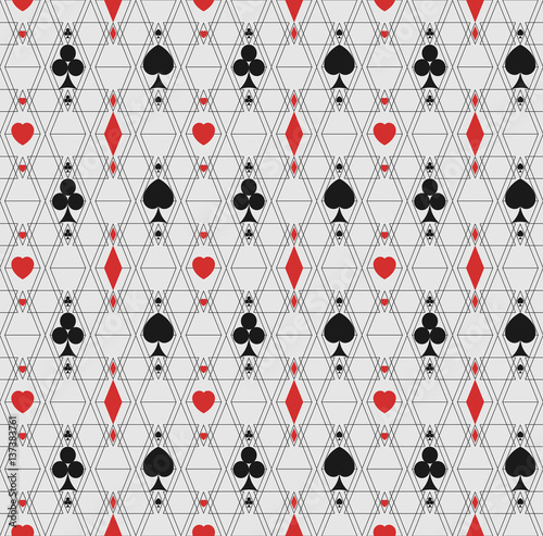 pattern of thin lines and symbols of playing cards.