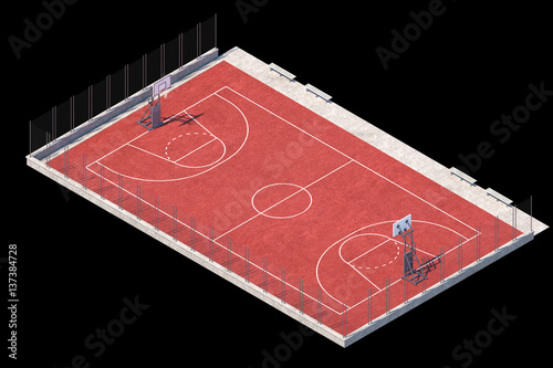 Basketball outdoor pitch isometric isolated on black photo