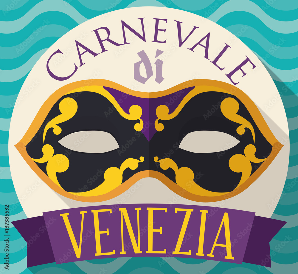 Button with Colombina Mask for Venice Carnival in Flat Style, Vector Illustration