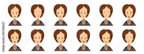 Female Emotions Avatars Set Cartoon Style