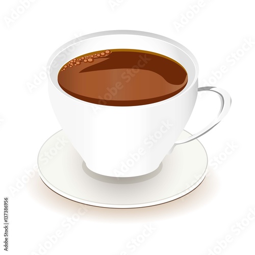 White cup of coffee on a saucer with shadow on white, stock vector illustration