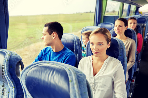 group of passengers or tourists in travel bus