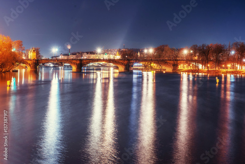 Scenic view of bridges on the Vltava river