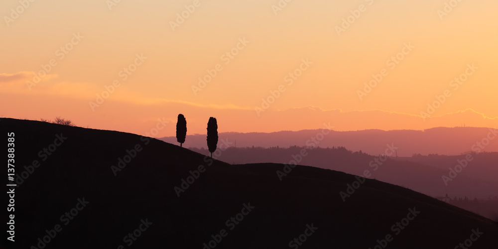 Tuscany landscape on sunset