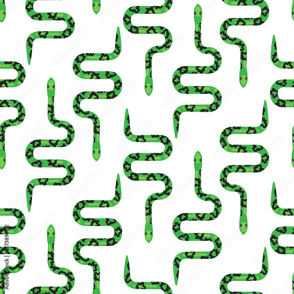 Green snake on white seamless pattern vector. Serpent fabric print wild reptile animal. Green snake on white seamless pattern vector. Serpent fabric print wild reptile animal.