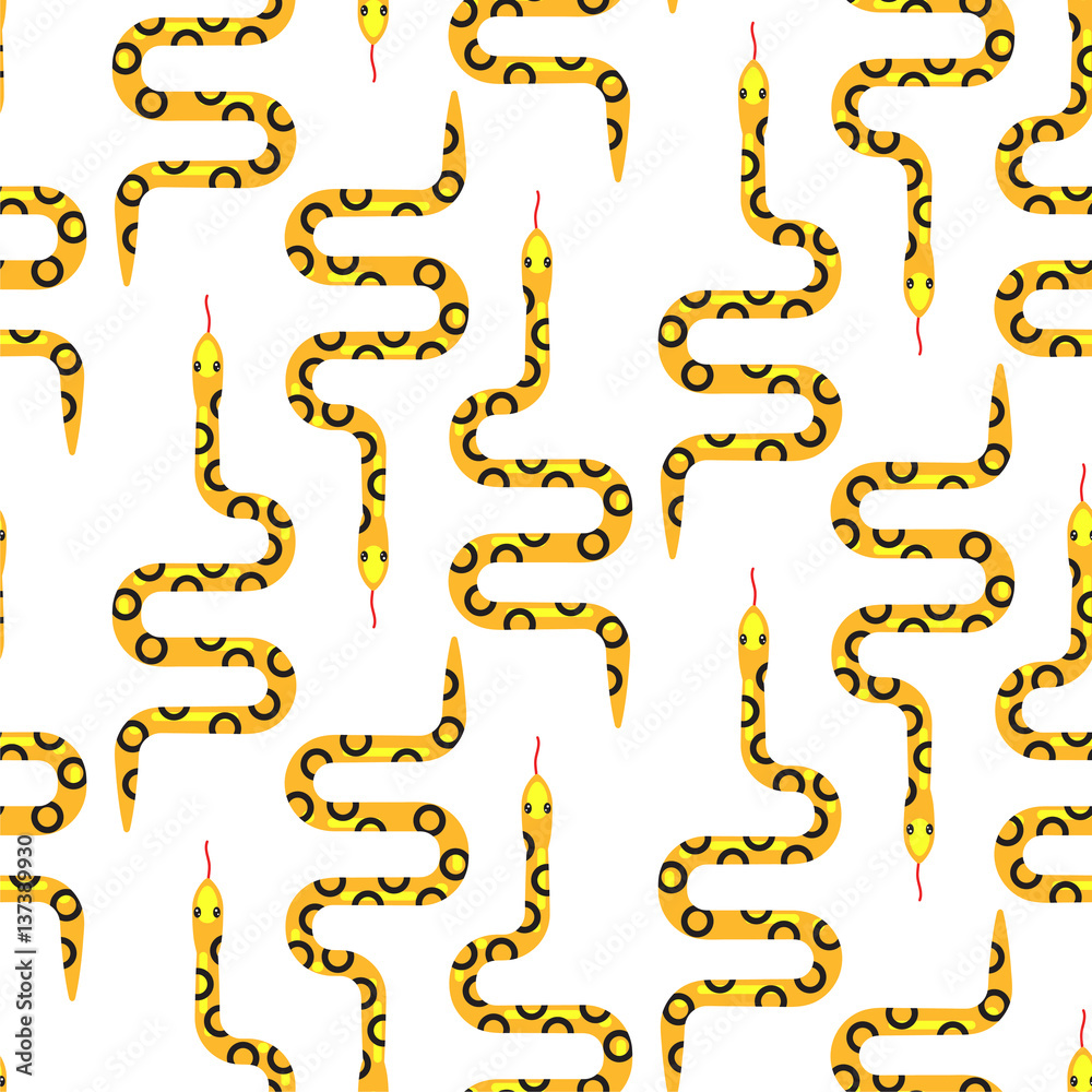 Yellow snake on white seamless pattern vector. Serpent fabric print wild reptile animal. Yellow snake on white seamless pattern vector. Serpent fabric print wild reptile animal.