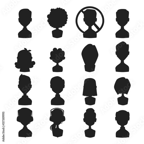 Set of people portrait face icons web avatars silhouette vector.