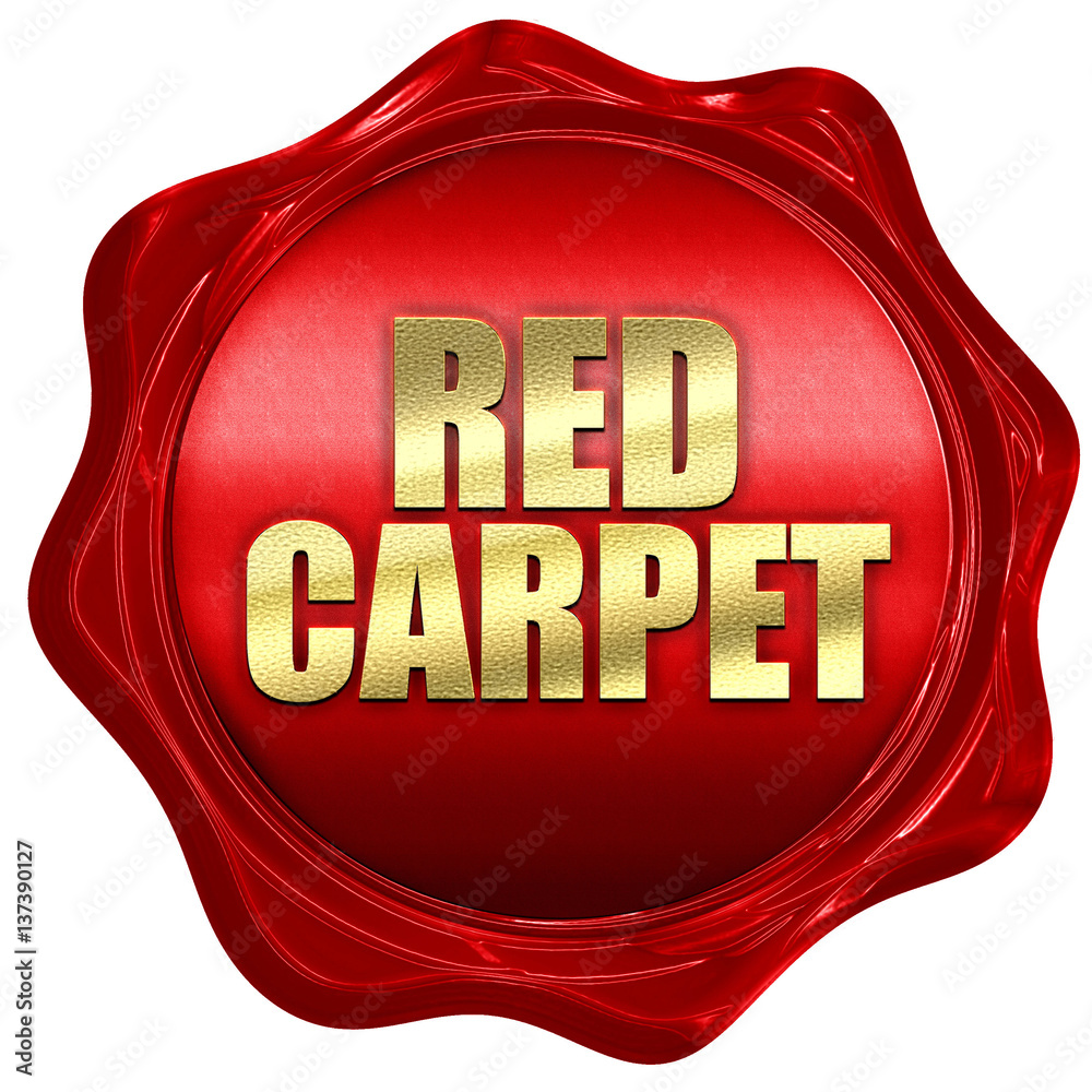 Fotografie red carpet, 3D rendering, red wax stamp with text