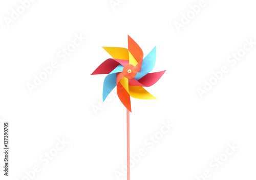 Obraz na płótnie Toy windmill propeller set with multicolored blades isolated on white