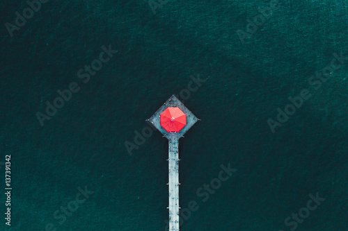 Aerial view of pier in the sea photo