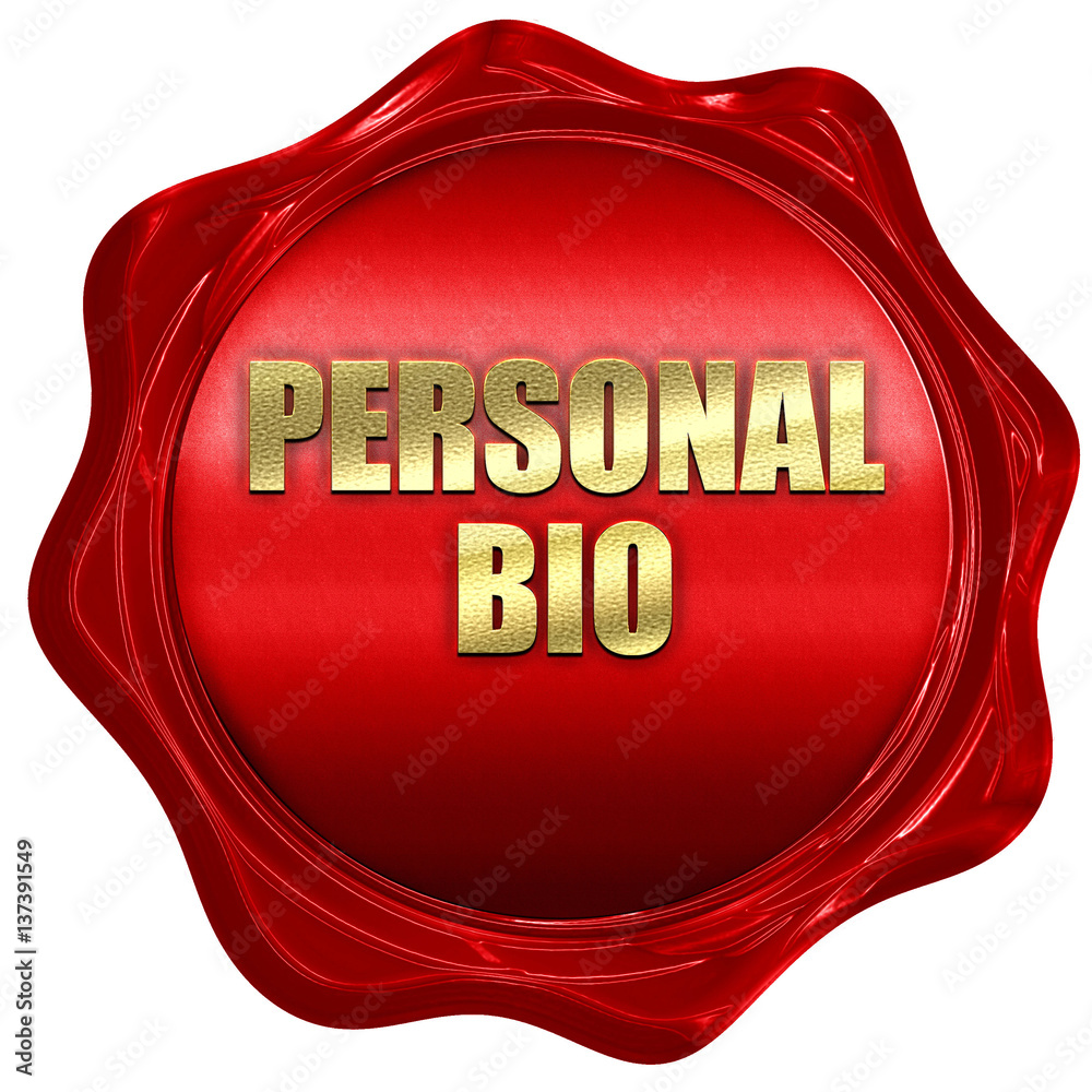 personal bio, 3D rendering, red wax stamp with text personal bio, 3D rendering, red wax stamp with text