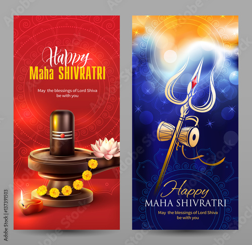 Vertical banners for Maha Shivratri, a Hindu festival celebrated of Lord Shiva. Vector set.