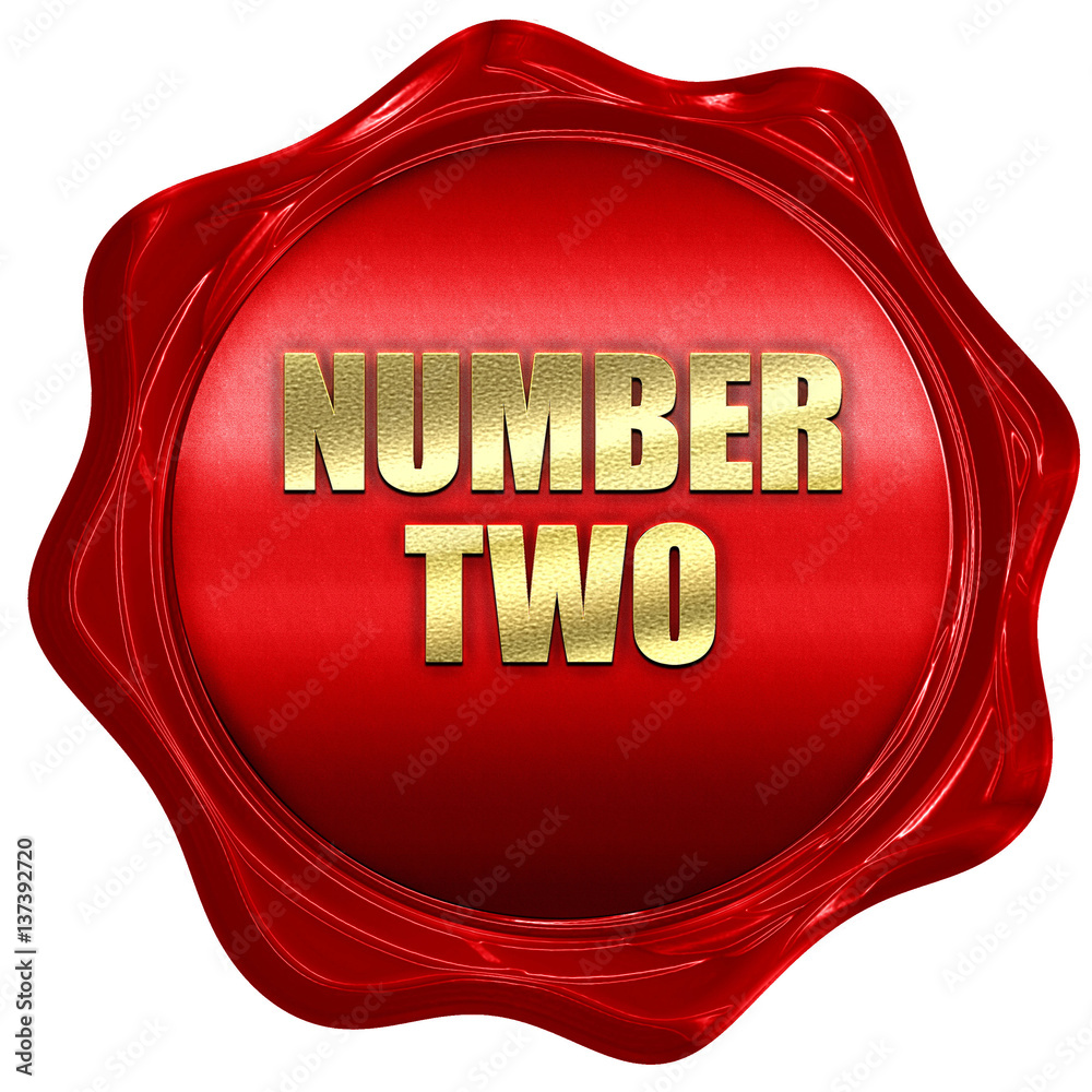 number two, 3D rendering, red wax stamp with text number two, 3D rendering, red wax stamp with text