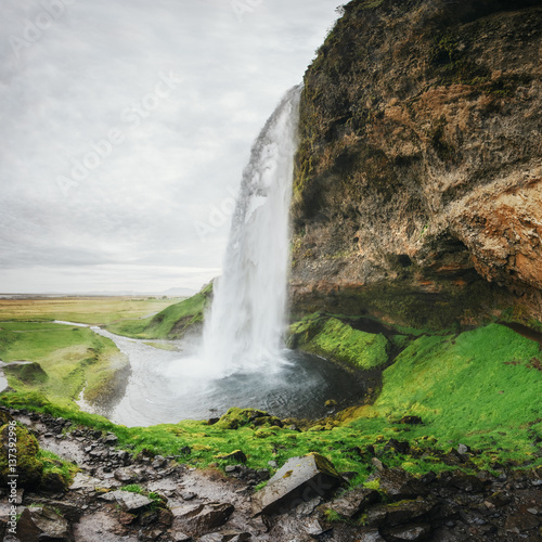 Seljalandfoss waterfall. Beautiful summer sunny day