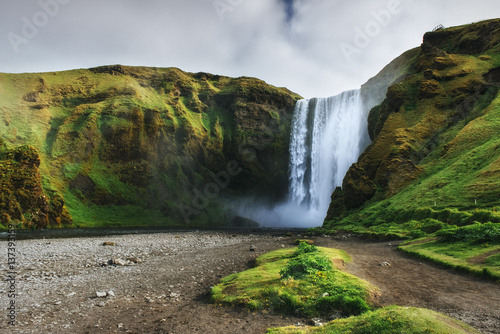 Great waterfall Skogafoss in south of Iceland near