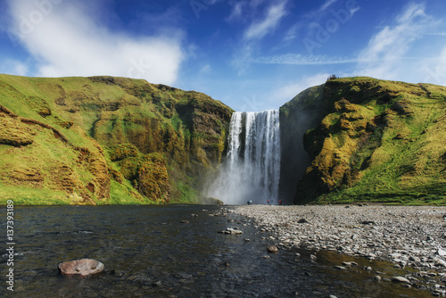 Great waterfall Skogafoss in south of Iceland near