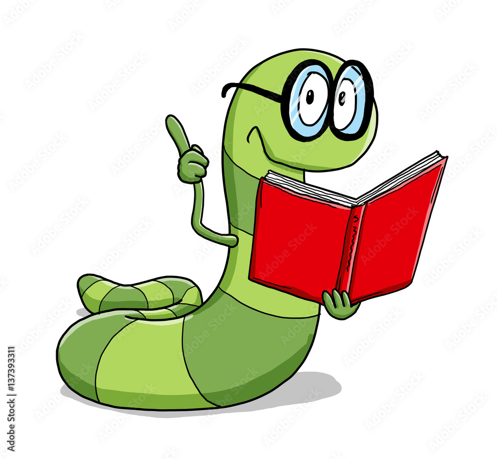 Ausmalbild Bücherwurm koloriert 素材庫插圖 | Adobe Stock