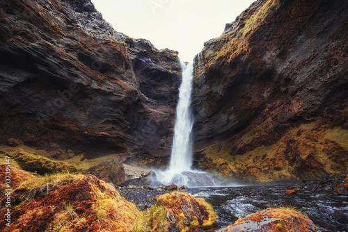 Fantastic landscape of mountains and waterfalls in Iceland
