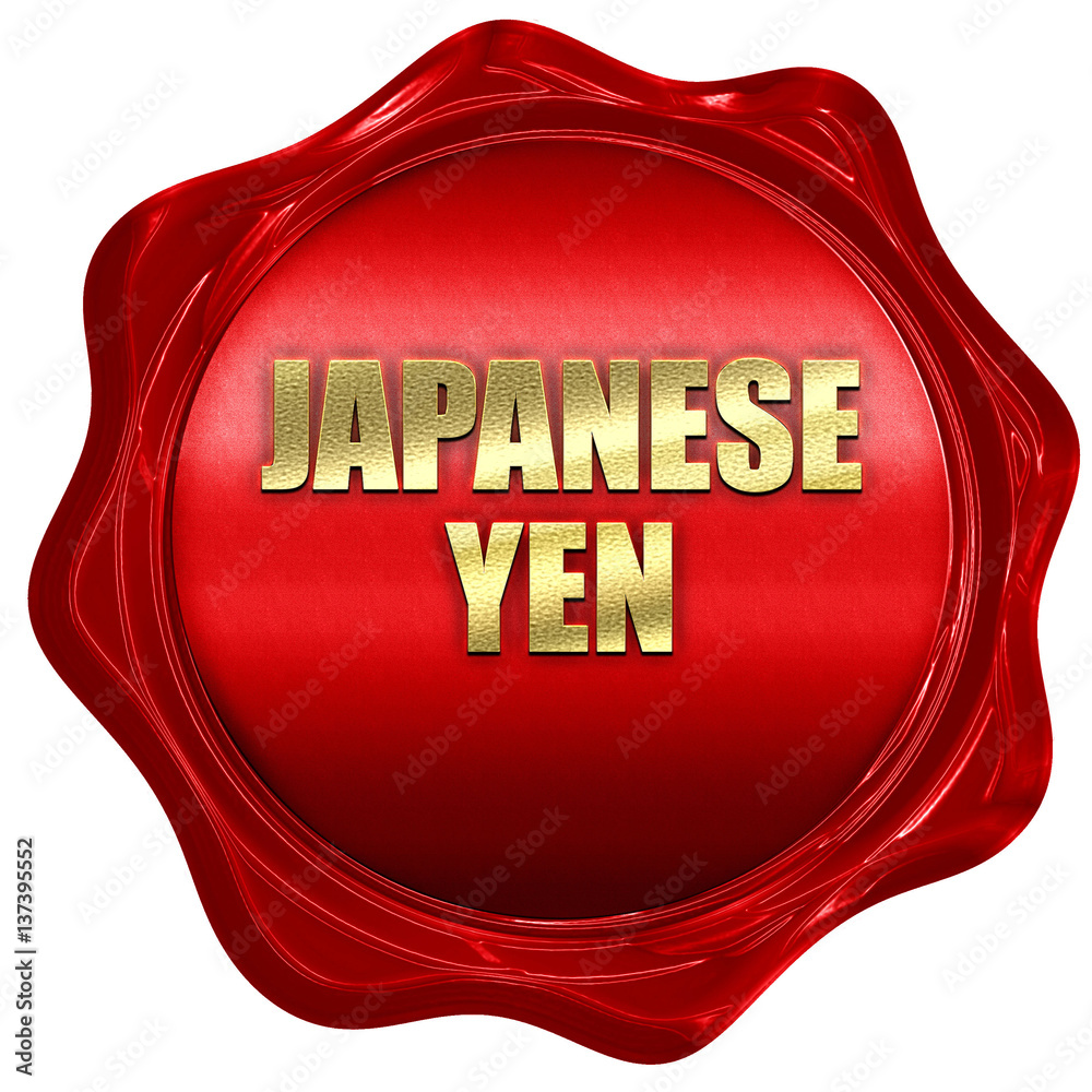 japanese yen, 3D rendering, red wax stamp with text japanese yen, 3D rendering, red wax stamp with text