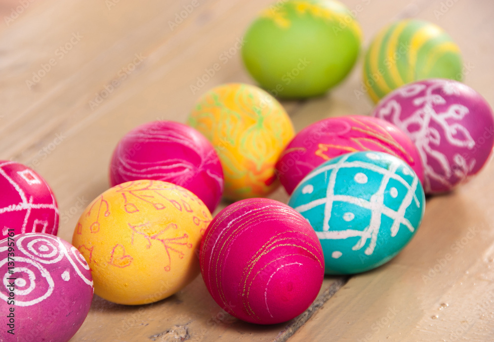 Closeup of beautiful Easter eggs. A festive mood.
Closeup of beautiful Easter eggs. A festive mood.