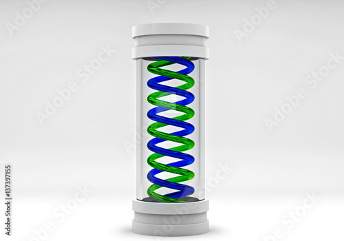 DNA spiral in test tube on light background. Close up view. 3d render.