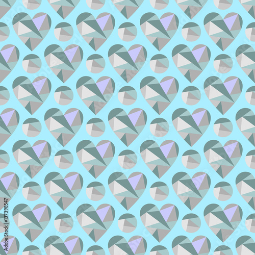 Vector seamless pattern with abstract hearts, background. Polygonal design. Geometric triangular origami style, graphic illustration. Series of Love Seamless Patterns. Print for wrapping, background
