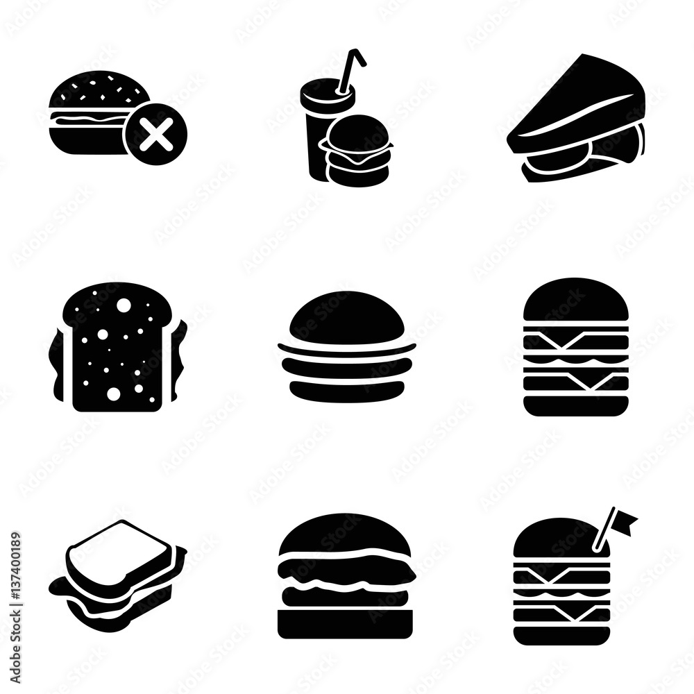 Set of 9 burger filled icons Set of 9 burger filled icons