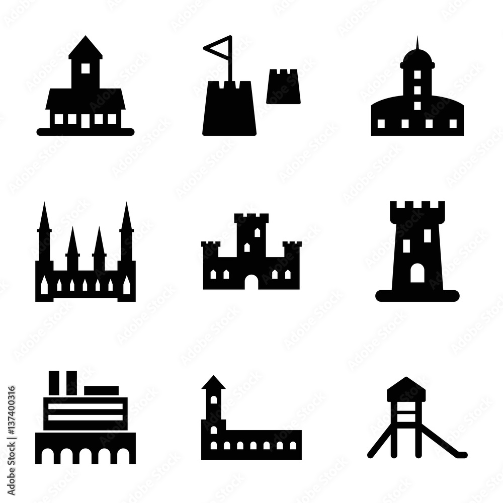 Set of 9 fort filled icons