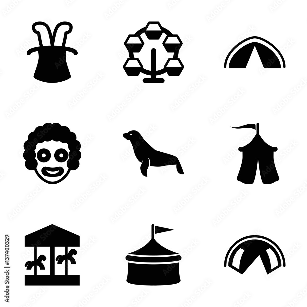 Set of 9 circus filled icons