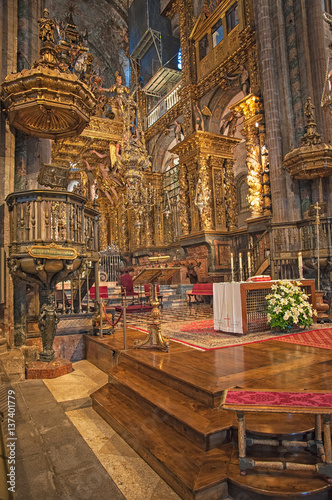 Interior of the famous Cathedral of Santiago de Compostela in Spain 