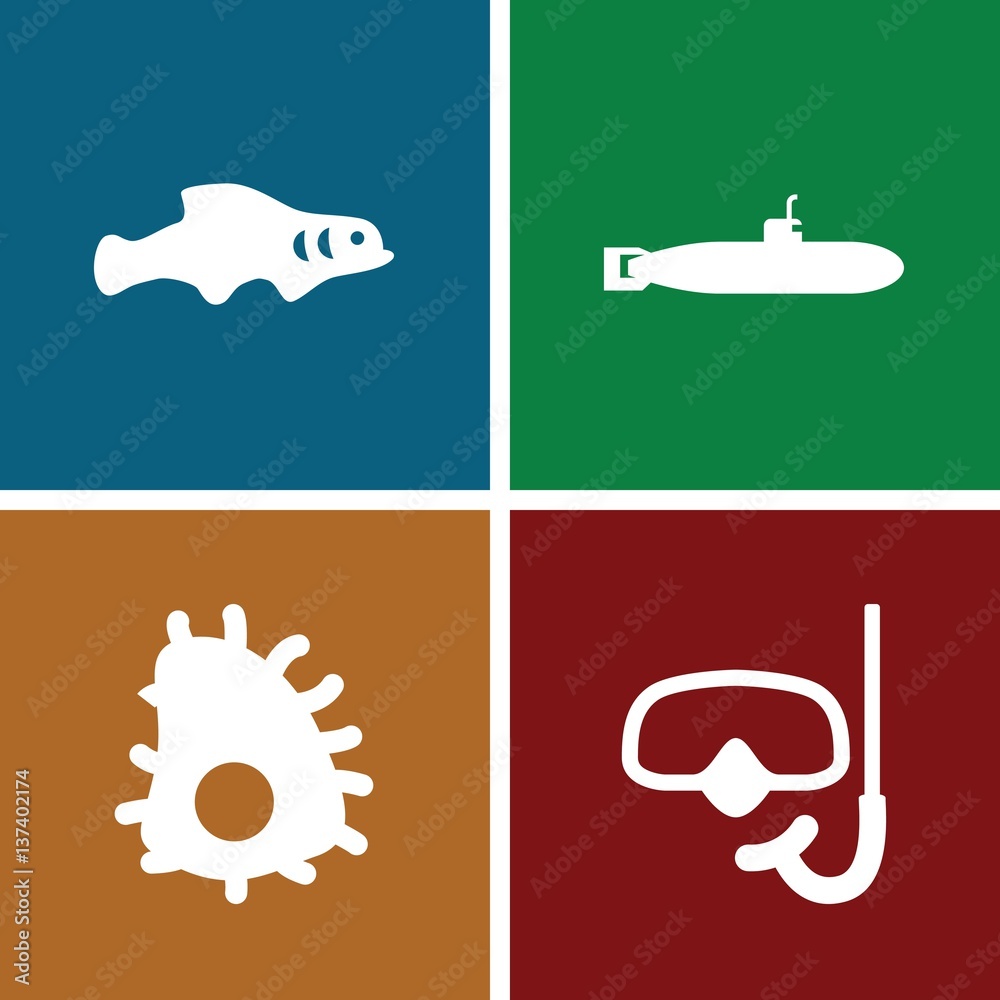 Set of 4 underwater filled icons Set of 4 underwater filled icons