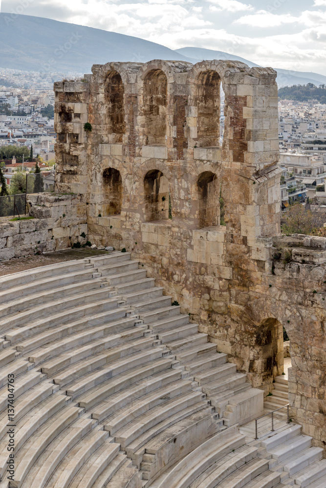 Ruins of Odeon of Herodes Atticus in the Acropolis of Athens, Attica, Greece