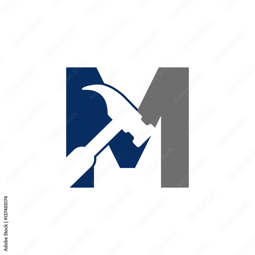 Melodieus Oppervlakte pijn Stockvector M Letter - Hammer Logo Simple | Adobe Stock