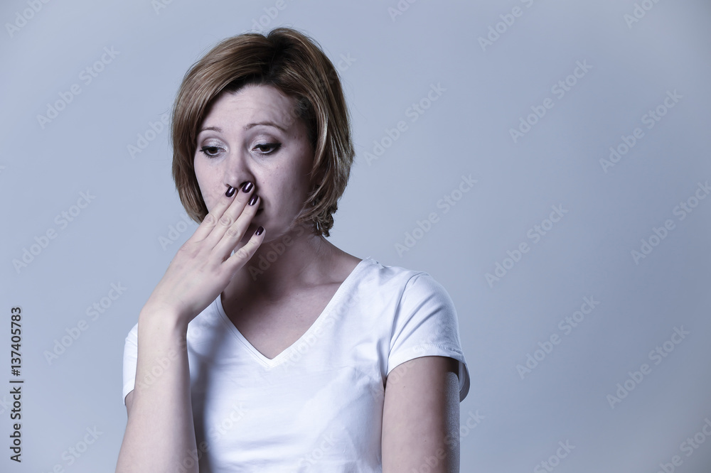 portrait young beautiful woman on her 30s sad and depressed in breakdown suffering depression portrait young beautiful woman on her 30s sad and depressed in breakdown suffering depression
