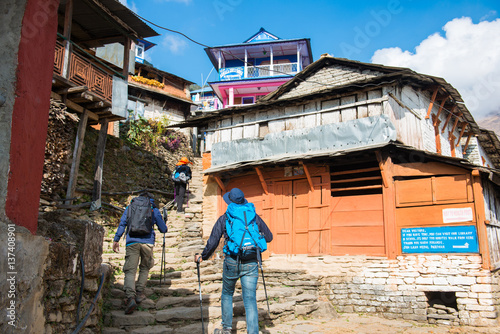 Hiking to Himalaya mountain in Nepal © Sunanta